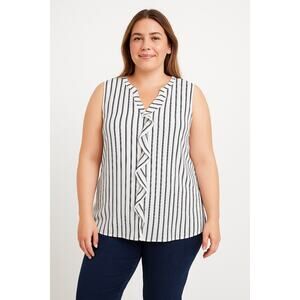 2/$30 Merona Plus Sleeveless Ruffle‑Front Blouse 2XL Women Black‑Ivory Striped